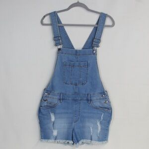 Venus Distressed Frayed Hem Blue Denim Cut-off Shorts Overalls NWOT